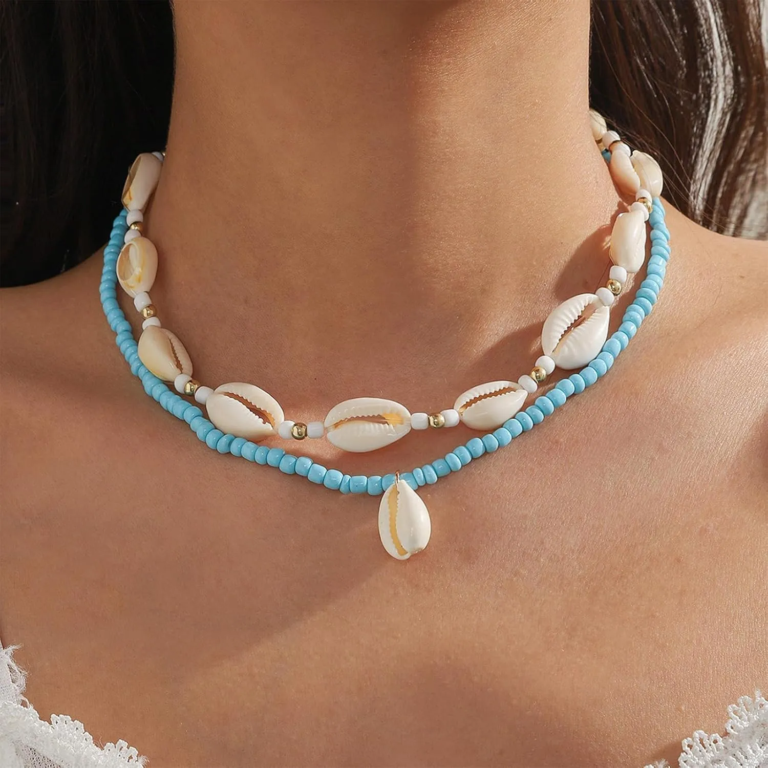 Dcfywl731 Shell Necklace for Women Summer Starfish Necklace Boho Surfer Jewelry Beach Vacation Essentials White Seashell Flower Charm Necklaces Summer Outfits for Women