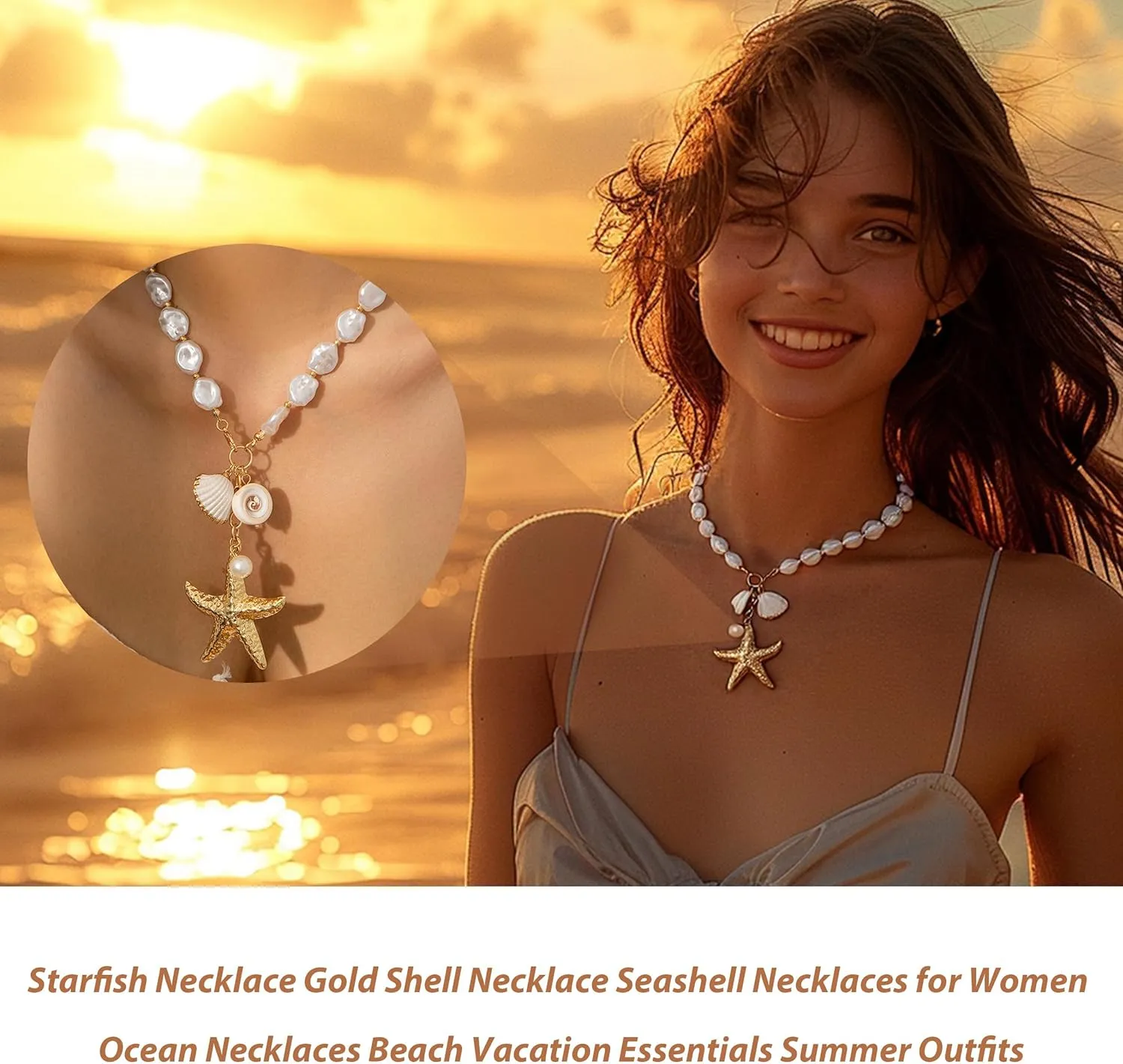 Dcfywl731 Shell Necklace for Women Summer Starfish Necklace Boho Surfer Jewelry Beach Vacation Essentials White Seashell Flower Charm Necklaces Summer Outfits for Women
