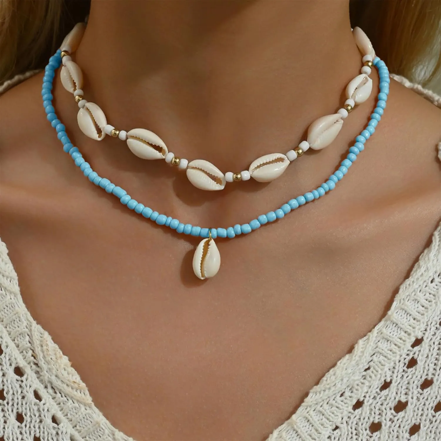 Dcfywl731 Shell Necklace for Women Summer Starfish Necklace Boho Surfer Jewelry Beach Vacation Essentials White Seashell Flower Charm Necklaces Summer Outfits for Women