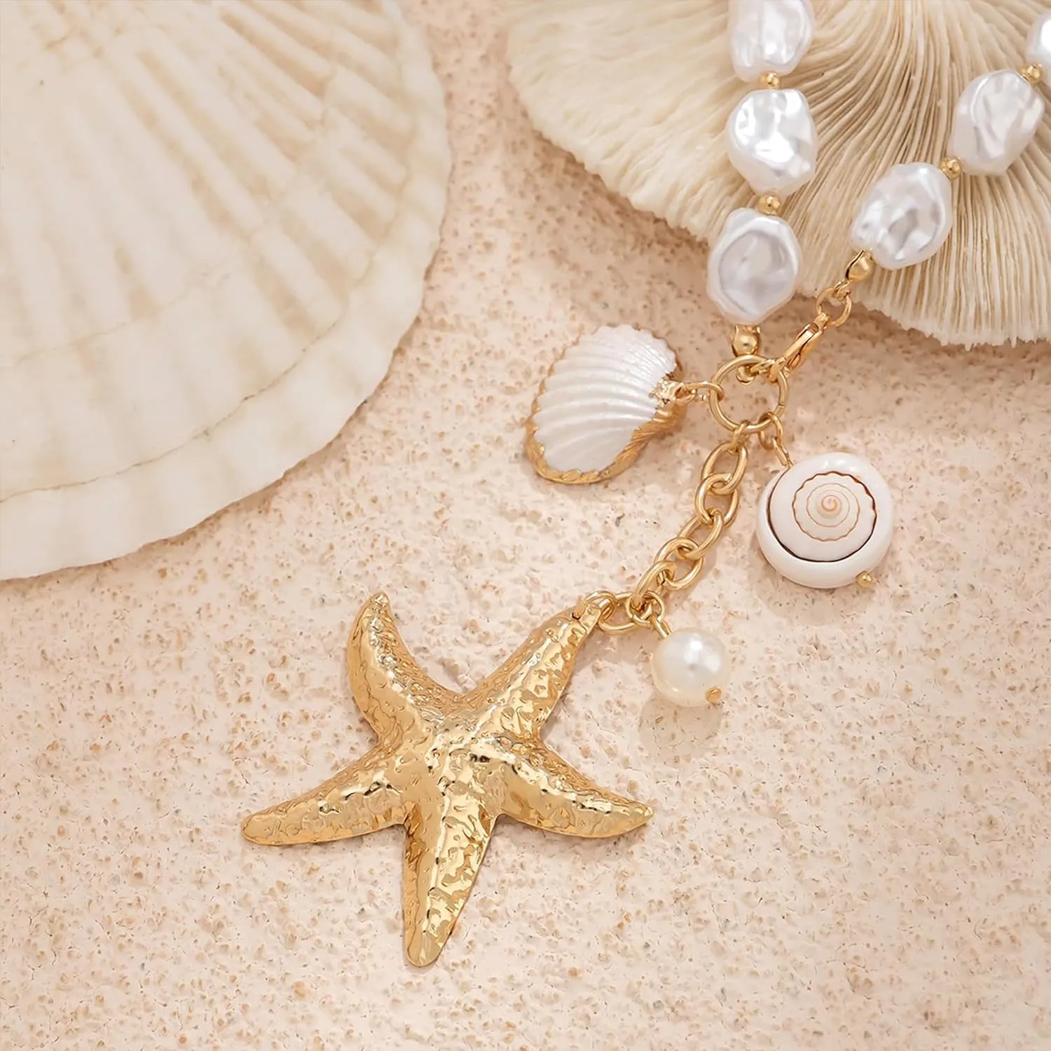 Dcfywl731 Shell Necklace for Women Summer Starfish Necklace Boho Surfer Jewelry Beach Vacation Essentials White Seashell Flower Charm Necklaces Summer Outfits for Women