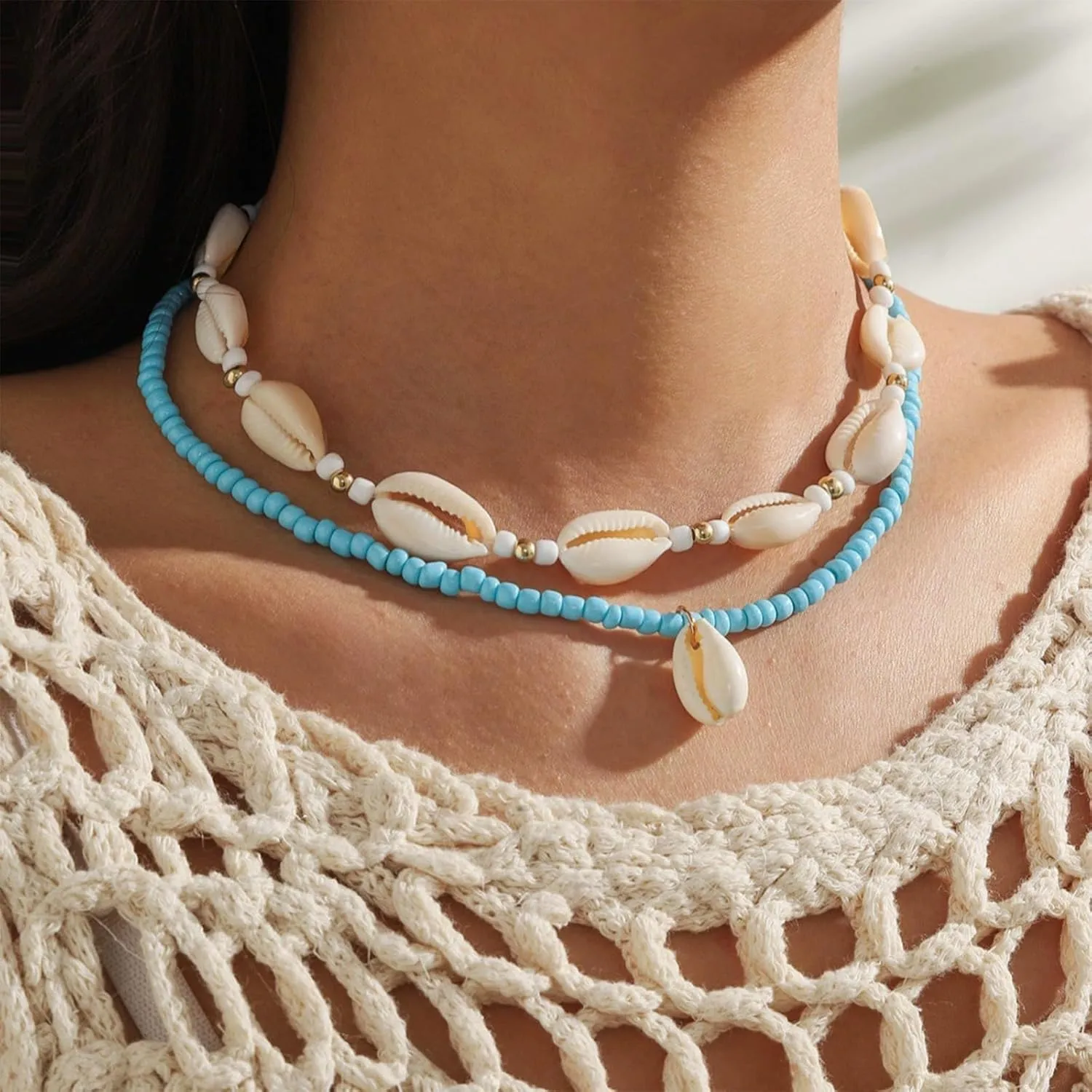 Dcfywl731 Shell Necklace for Women Summer Starfish Necklace Boho Surfer Jewelry Beach Vacation Essentials White Seashell Flower Charm Necklaces Summer Outfits for Women
