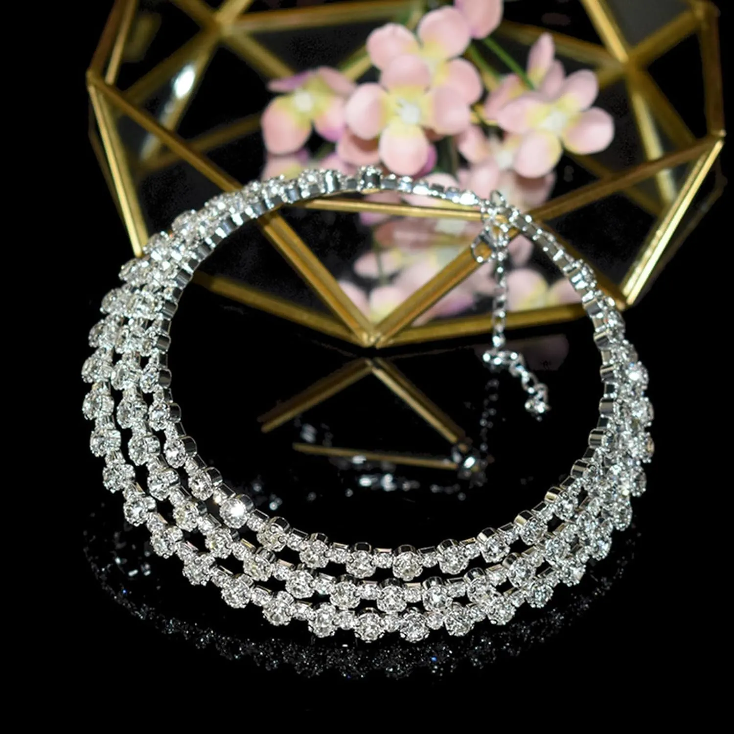 Dcfywl731 Tennis Necklaces for Women Gold Heart Tennis Necklace Rhinestone Heart Choker Necklace Chunky Cuban Link Chain Necklace Prom Jewelry for Women