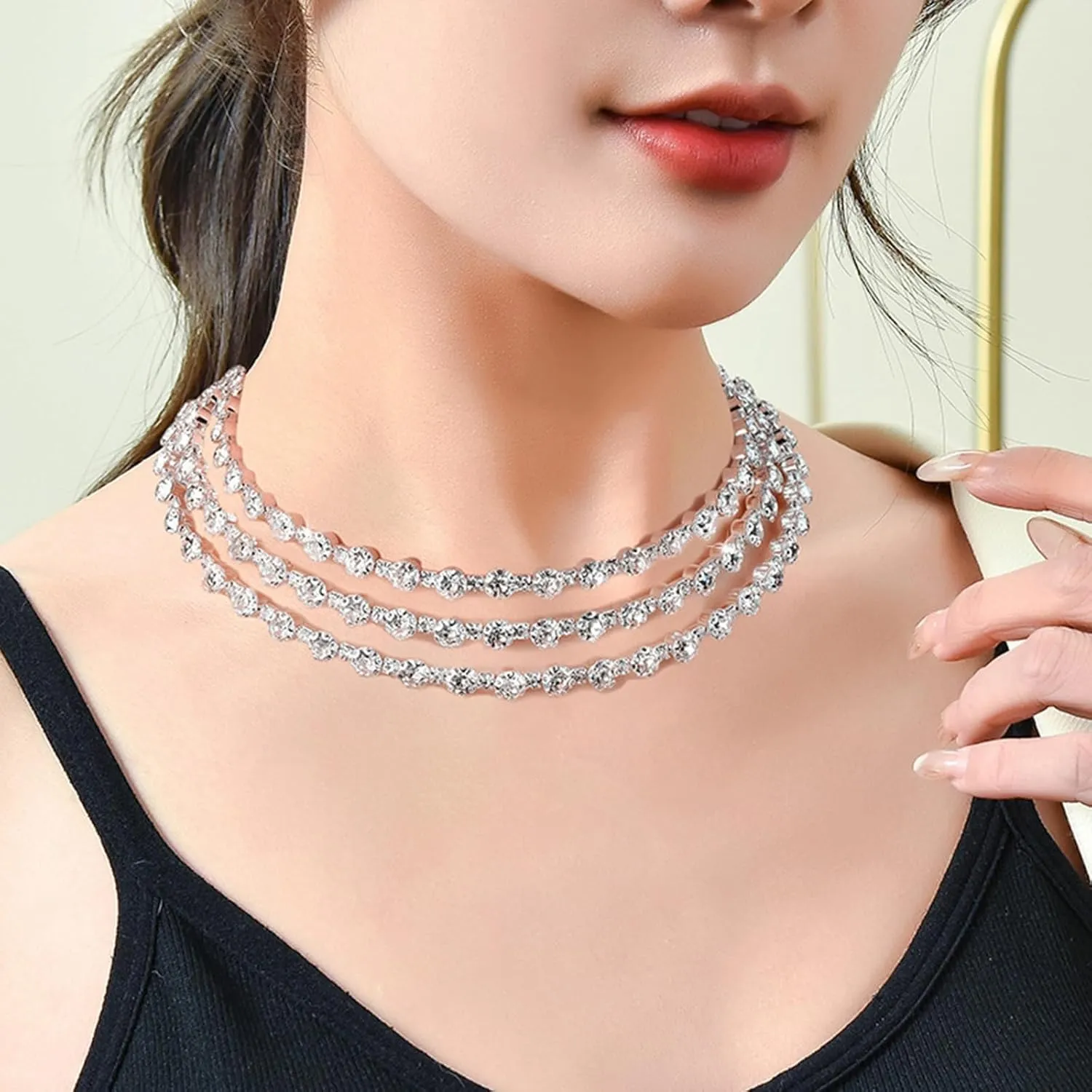 Dcfywl731 Tennis Necklaces for Women Gold Heart Tennis Necklace Rhinestone Heart Choker Necklace Chunky Cuban Link Chain Necklace Prom Jewelry for Women