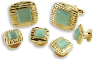 Decorative Square with Aqua Center Cufflinks and Studs
