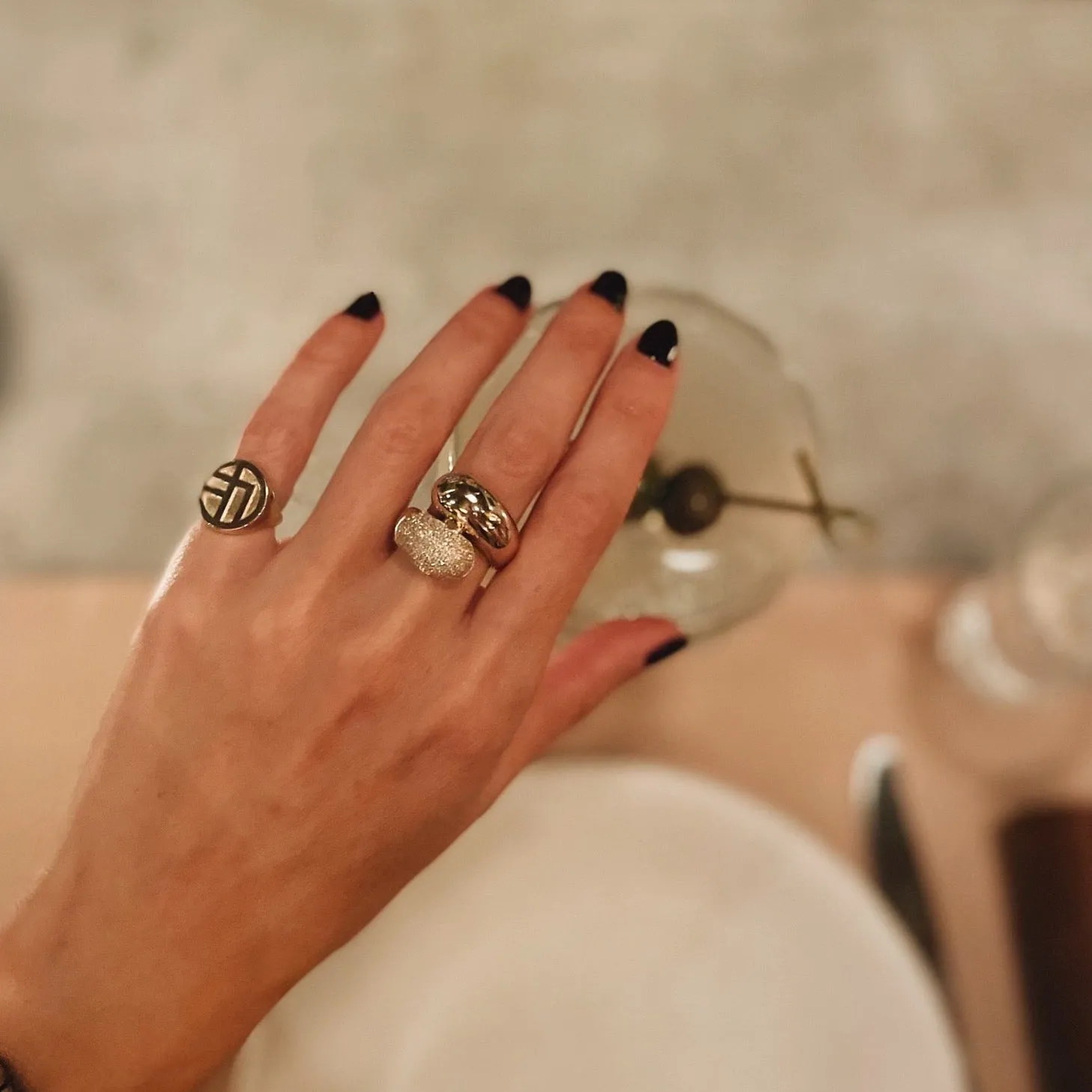Double Apse Ring with One Side White Pavé Diamonds