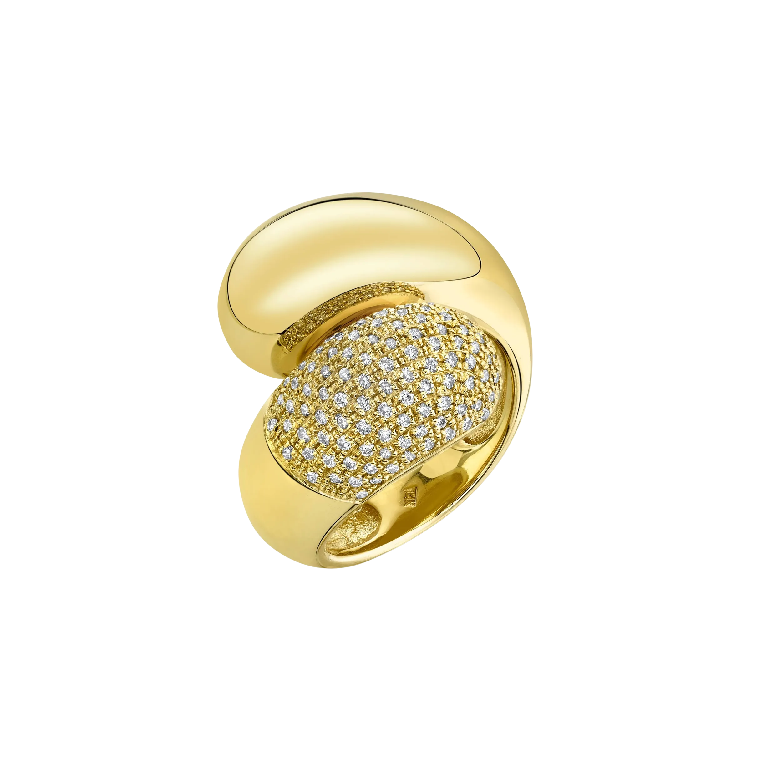 Double Apse Ring with One Side White Pavé Diamonds