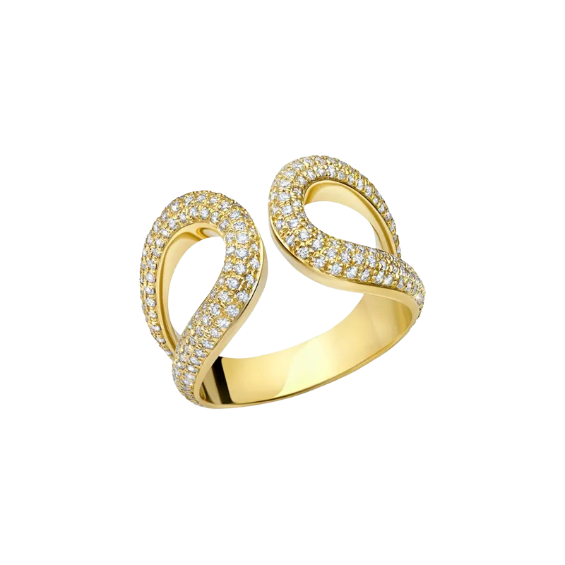 Double Beam Ring with White Pavé Diamonds