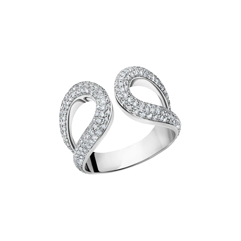 Double Beam Ring with White Pavé Diamonds