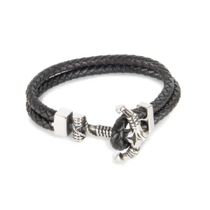 Double Black Leather Rope Anchor Bracelet
