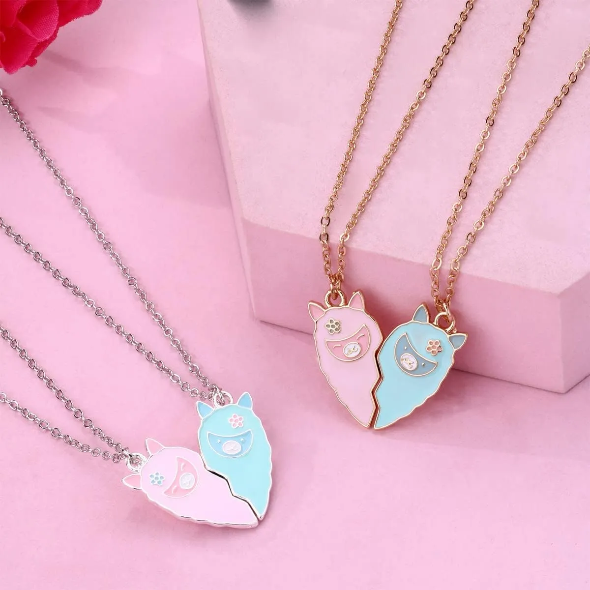 DOYYCA Best Friend Necklace for 2 Girls Magnetic Matching Friendship Necklace Half Heart Pendant BFF Necklaces for Sister