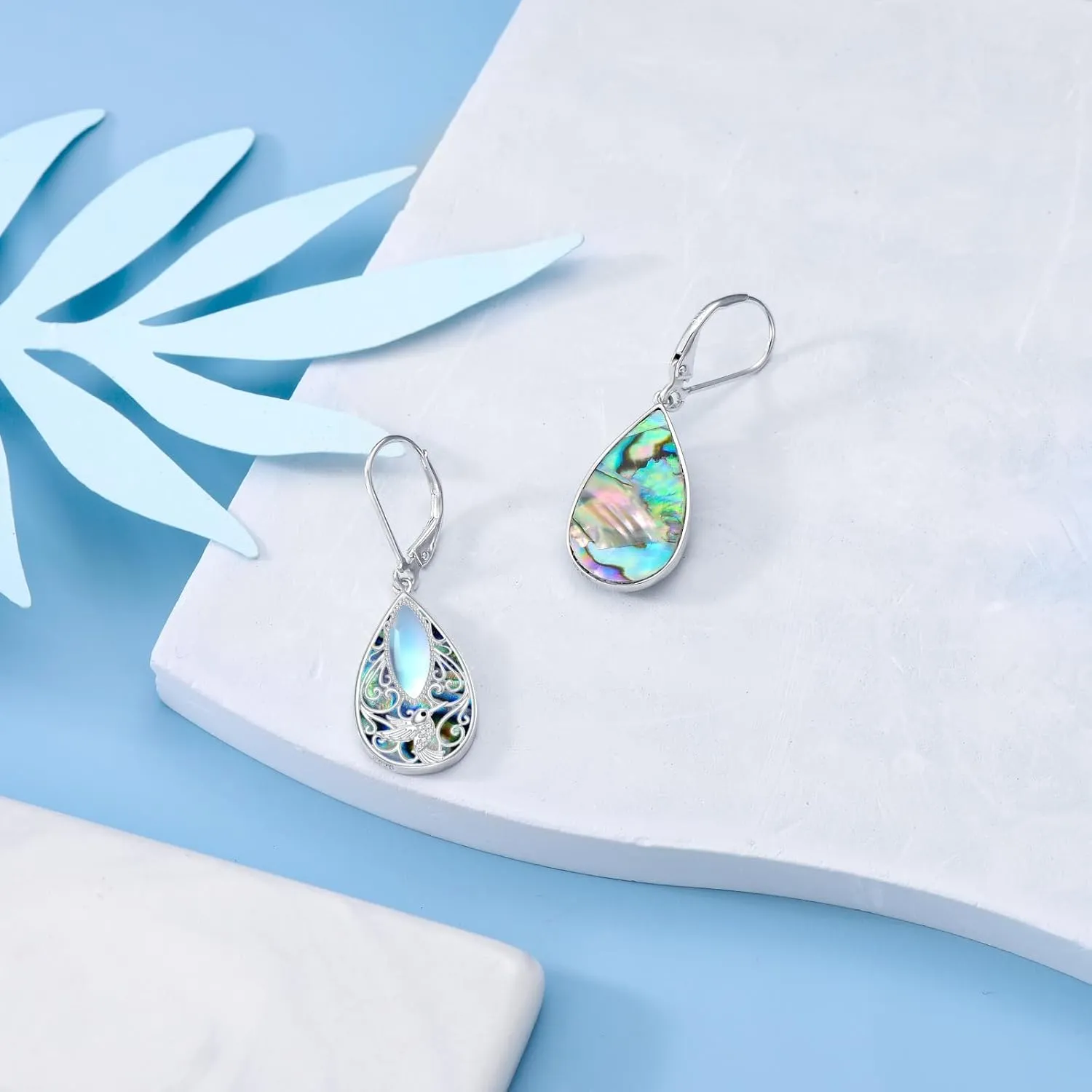 Dragonfly Filigree Earrings Sterling Silver Teardrop Abalone Shell Drop Dangle Earrings Filigree Leverback Earrings Jewelry