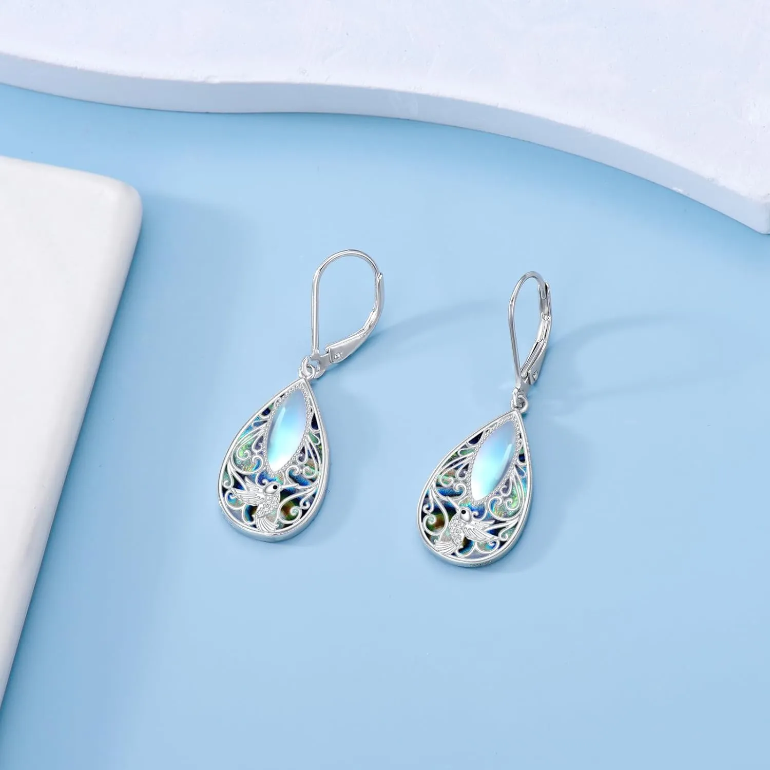 Dragonfly Filigree Earrings Sterling Silver Teardrop Abalone Shell Drop Dangle Earrings Filigree Leverback Earrings Jewelry