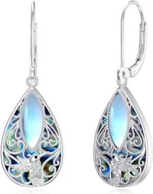 Dragonfly Filigree Earrings Sterling Silver Teardrop Abalone Shell Drop Dangle Earrings Filigree Leverback Earrings Jewelry