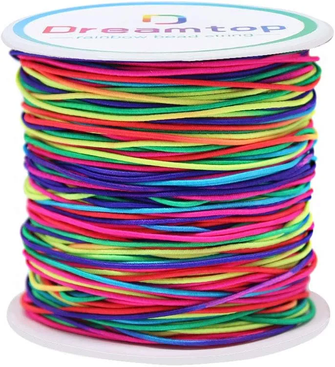 Dreamtop 1mm Stretchy Bracelet String, 100 Meters Rainbow Bead String Elastic String for Bracelet, Pony Bead String Elastic Cord for Jewelry Bracelet Making, Necklace String and Crafts, 109 Yard