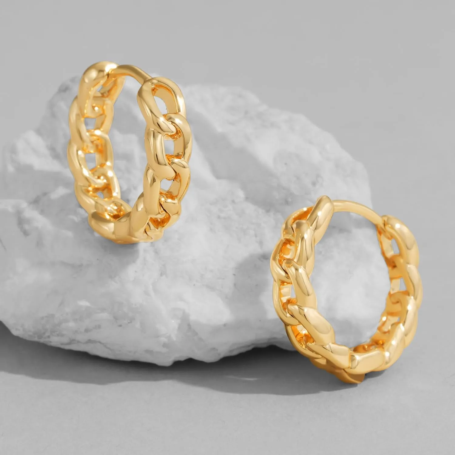 DREMMY STUDIOS Gold Dainty Huggie Hoop Earrings 18K Gold Plated Exquisite Open Tassel Dangle Charm Drop Sleeper Geometric Cross Coin Star Heart White CZ Simple Hypoallergenic Earrings for Women