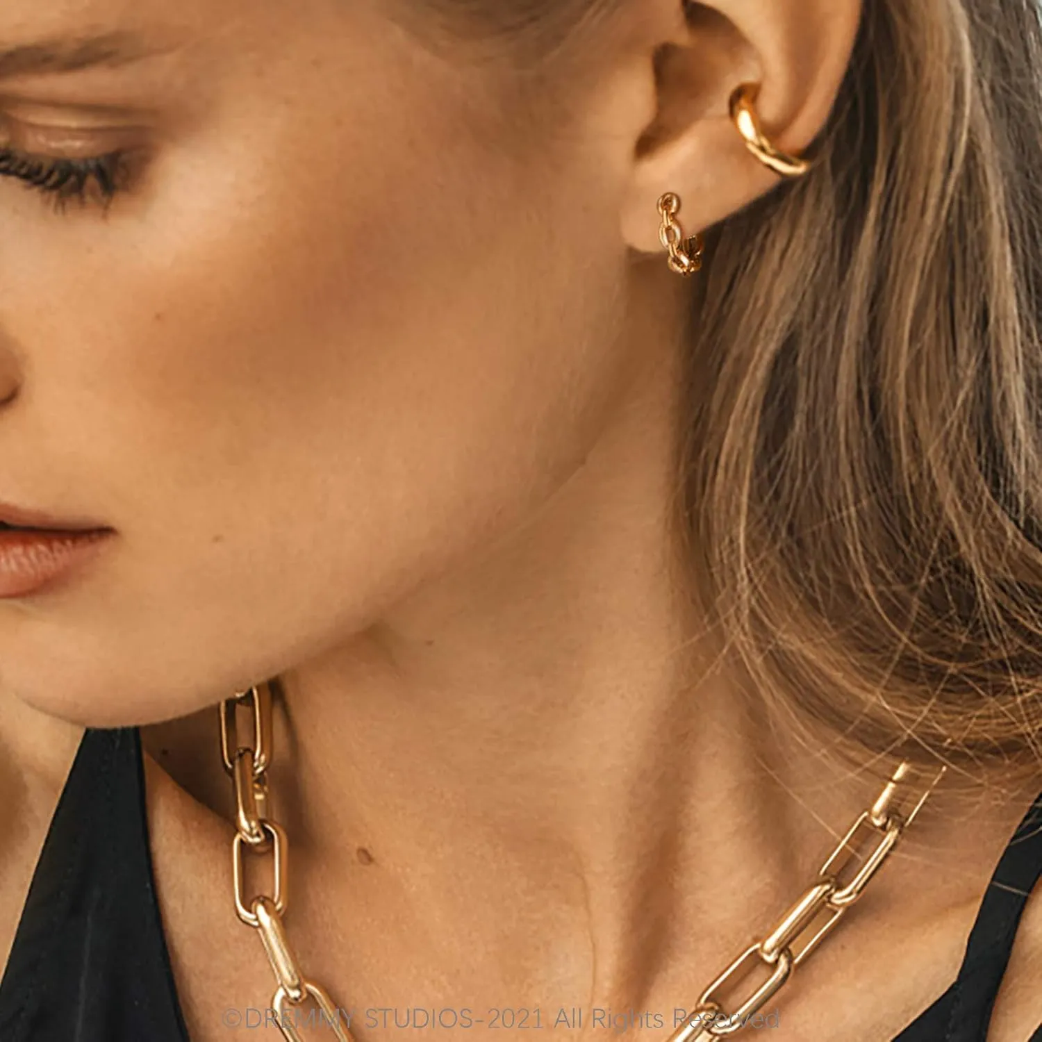 DREMMY STUDIOS Gold Dainty Huggie Hoop Earrings 18K Gold Plated Exquisite Open Tassel Dangle Charm Drop Sleeper Geometric Cross Coin Star Heart White CZ Simple Hypoallergenic Earrings for Women
