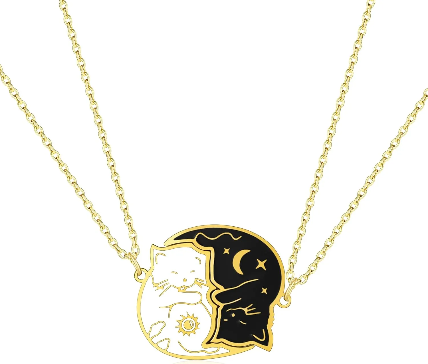 Dr's gift Cat Friendship Necklaces BBF Best Friend Necklace with Cats Matching Necklace for Couples Black White Pandent Gifts