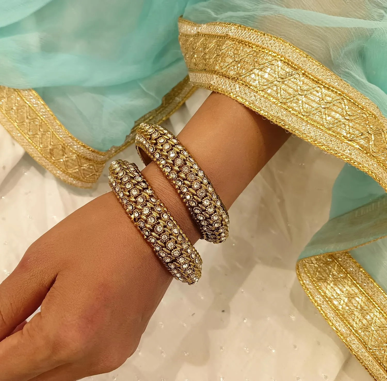 Efulgenz Boho Tribal Antique Crystal Floral Oxidized Indian Bangle Bracelet Jewelry for Women