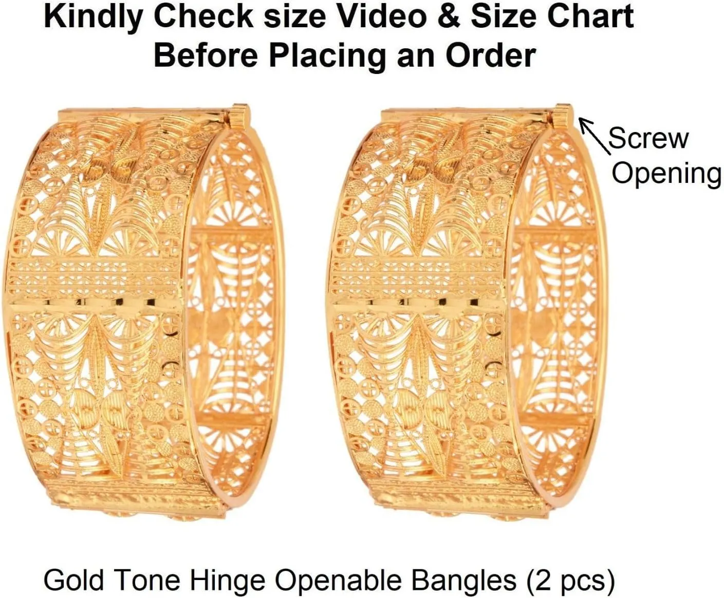 Efulgenz Gold Tone Indian Bangle Set for Women Dubai Style Bangle Set Engraved Filigree Style Hinge Openable Big Broad Bangles Bracelet Indian Bridal Jewelry for Wedding Bollywood Fashion Jewelry