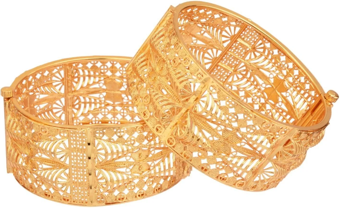 Efulgenz Gold Tone Indian Bangle Set for Women Dubai Style Bangle Set Engraved Filigree Style Hinge Openable Big Broad Bangles Bracelet Indian Bridal Jewelry for Wedding Bollywood Fashion Jewelry