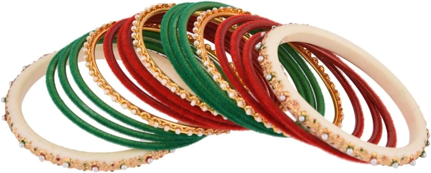 Efulgenz Indian Bangles for Women Boho Faux Pearl Acrylic Bracelet Bangle Velvet Indian Bangles Bollywood Wedding Bridal Jewelry for Women