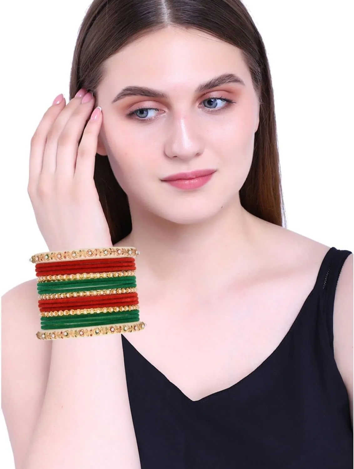 Efulgenz Indian Bangles for Women Boho Faux Pearl Acrylic Bracelet Bangle Velvet Indian Bangles Bollywood Wedding Bridal Jewelry for Women