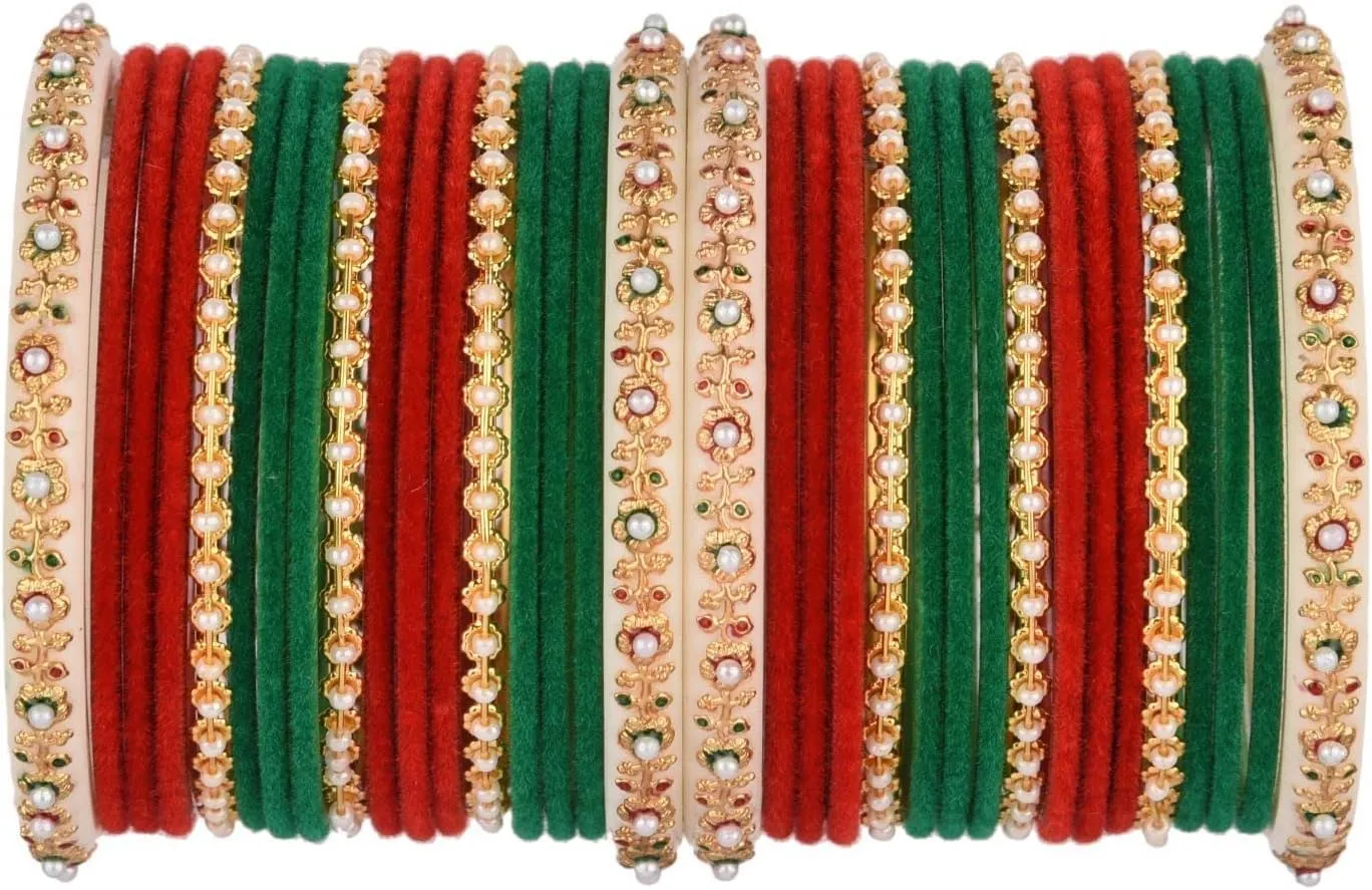 Efulgenz Indian Bangles for Women Boho Faux Pearl Acrylic Bracelet Bangle Velvet Indian Bangles Bollywood Wedding Bridal Jewelry for Women