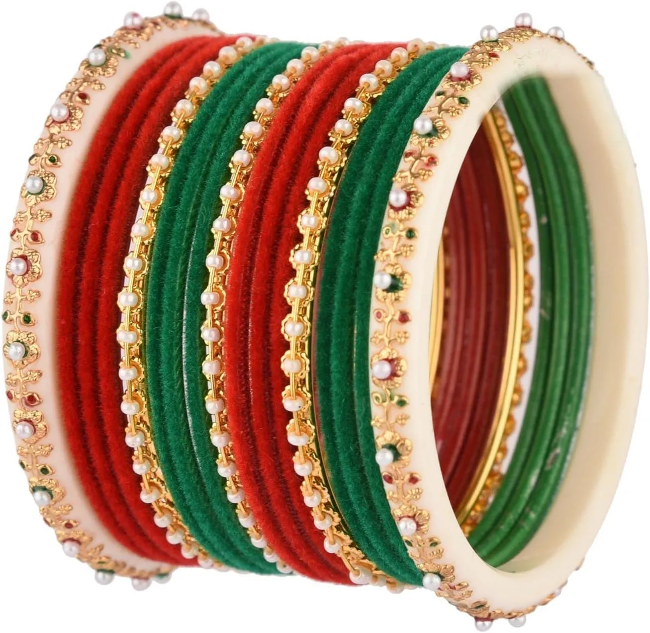 Efulgenz Indian Bangles for Women Boho Faux Pearl Acrylic Bracelet Bangle Velvet Indian Bangles Bollywood Wedding Bridal Jewelry for Women