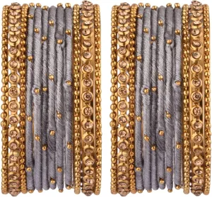 Efulgenz Indian Silk Thread Bangle Set with Oxidized Bangles Crystal Metal Ball Bangles Indian Bangles for Women for Wedding Party Boho Bracelet Bangle Bollywood Fashion Statement Jewelry (24 Pcs)