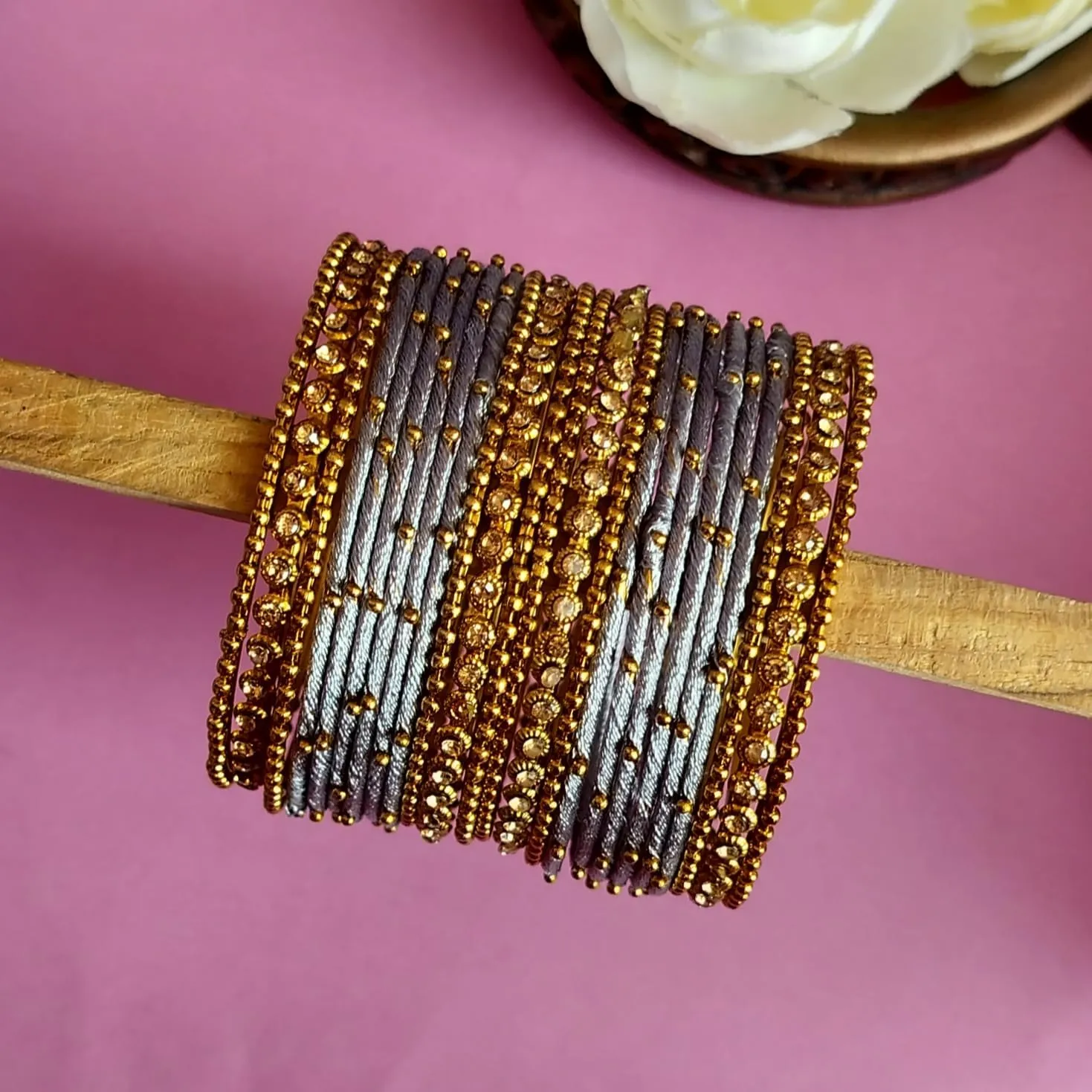 Efulgenz Indian Silk Thread Bangle Set with Oxidized Bangles Crystal Metal Ball Bangles Indian Bangles for Women for Wedding Party Boho Bracelet Bangle Bollywood Fashion Statement Jewelry (24 Pcs)