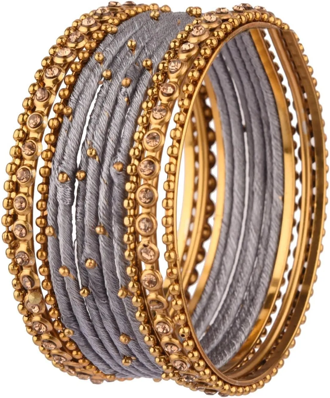 Efulgenz Indian Silk Thread Bangle Set with Oxidized Bangles Crystal Metal Ball Bangles Indian Bangles for Women for Wedding Party Boho Bracelet Bangle Bollywood Fashion Statement Jewelry (24 Pcs)