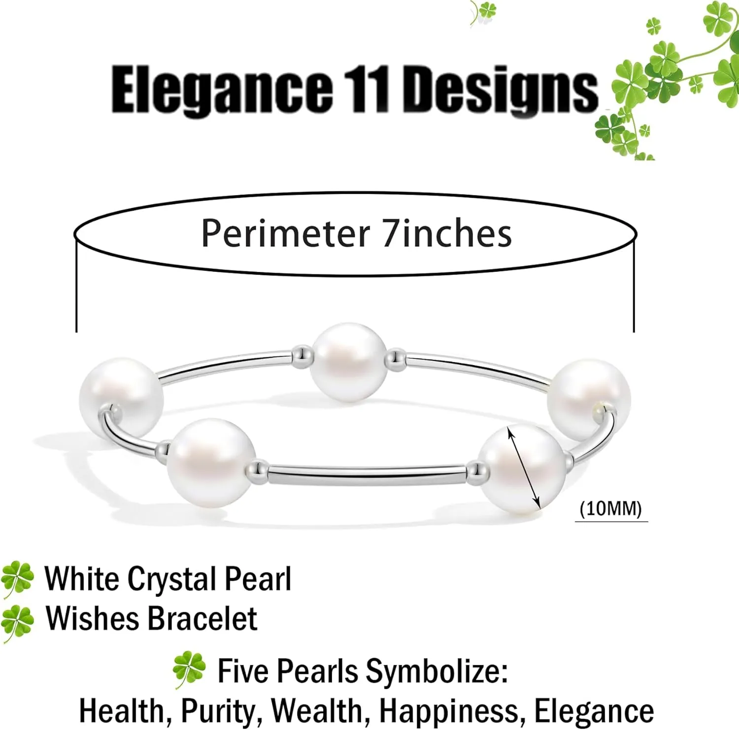 Elegance 11 designs 10mm Crystal White Pearl Blessing Bracelet