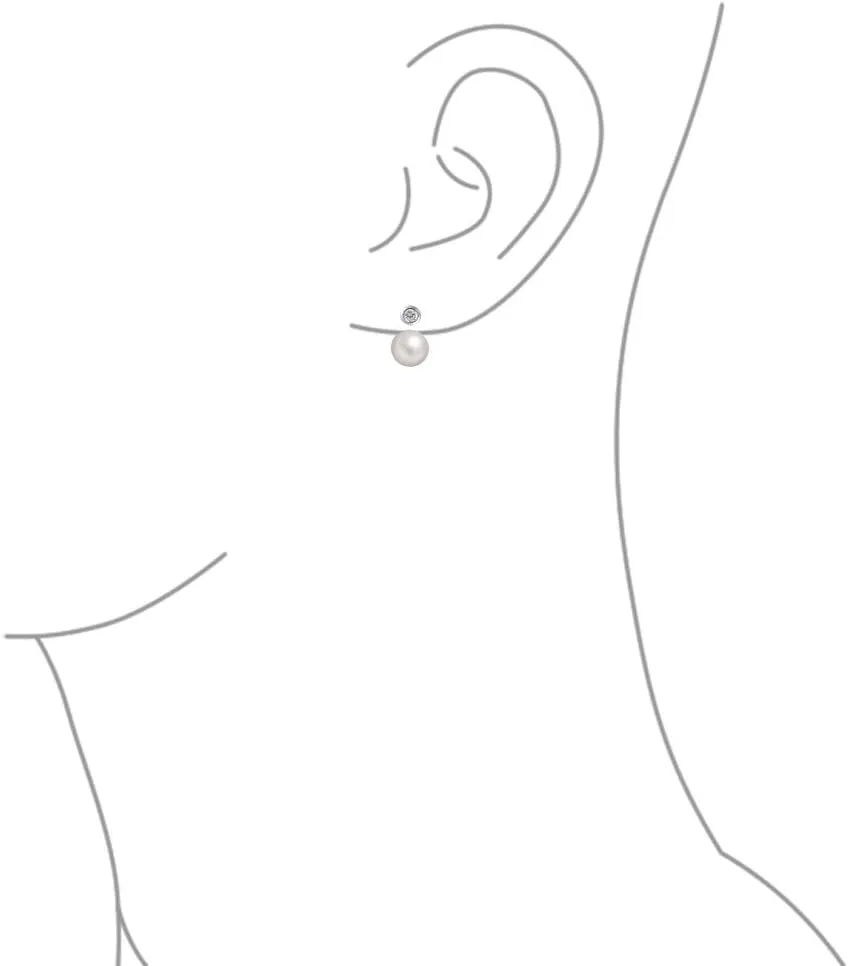 Elegant Vintage Bridal Jewelry - Milgrain Crown Pave CZ Half Mini Hoop White Glass Ball Pearl Drops Earrings for Women with Omega Back, Exquisite Silver Plated