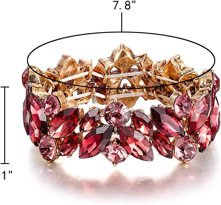 EleQueen Women's Austrian Crystal Teardrop Elastic Tennis Bracelets 2 Layer Marquise Cut Bridal Stretch Bracelet