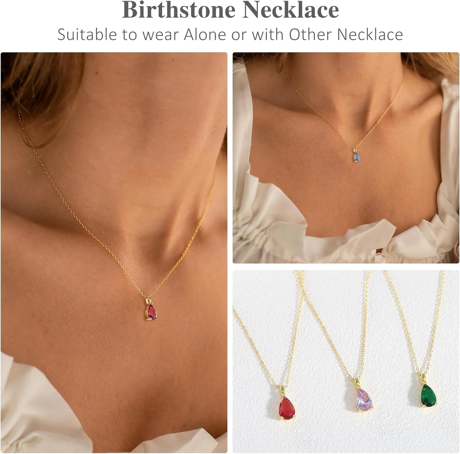 Emerald Birthstone Necklace for Women, 14K Gold Plated Birth Stone Necklace Dainty Gold Necklace for Women Birthday Gifts