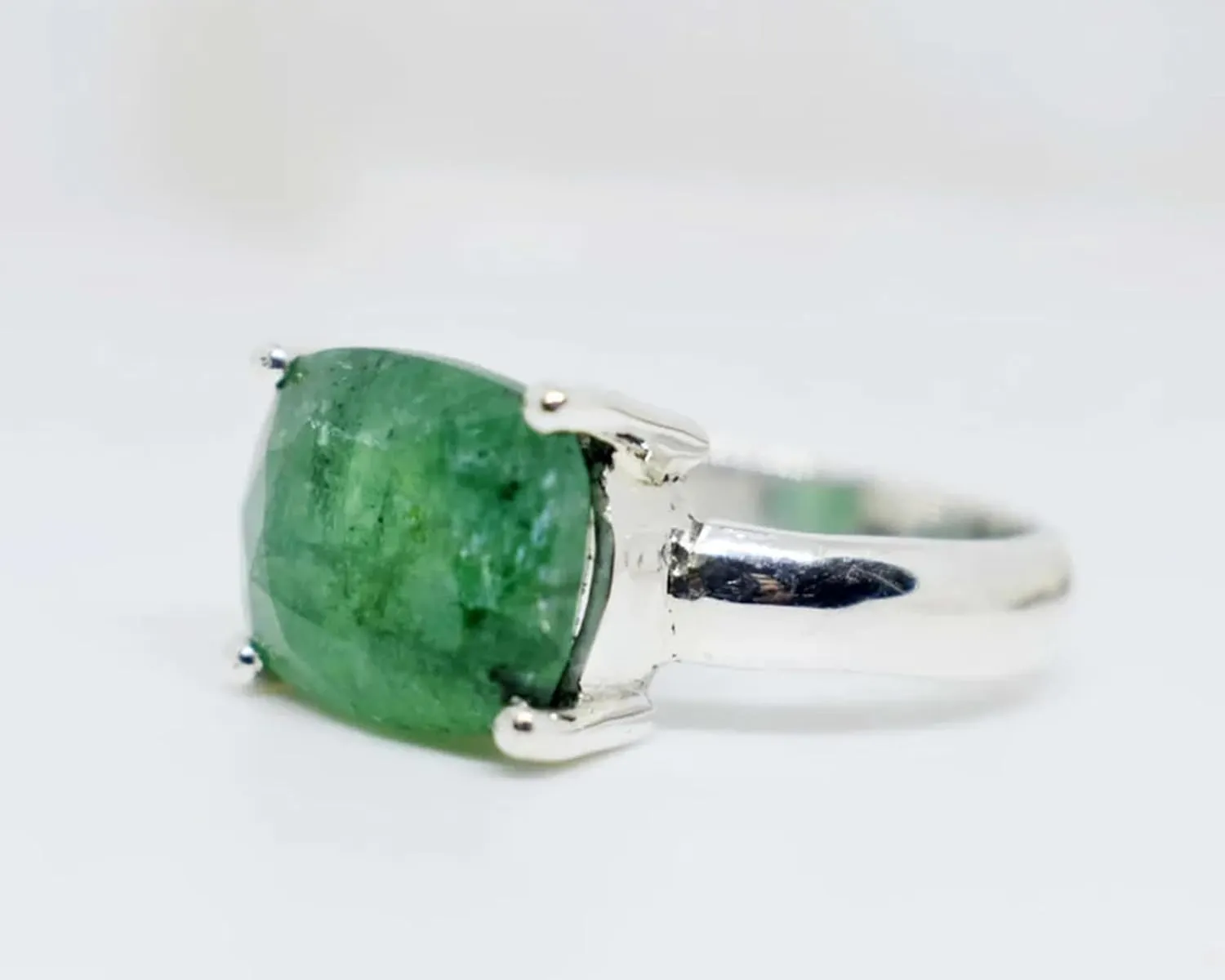 Emerald Ring for Women 925 Sterling Silver Ring Boho Ring Natural Genuine Real Green Stone Ring Statement Ring Handmade Ring