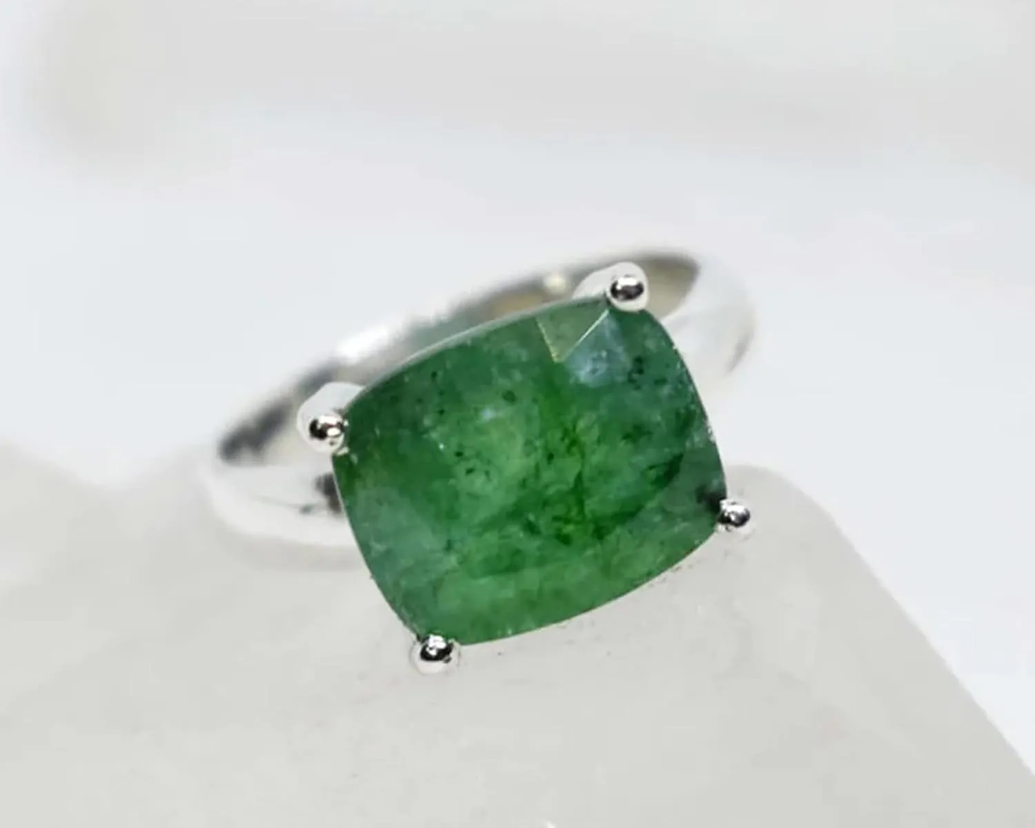 Emerald Ring for Women 925 Sterling Silver Ring Boho Ring Natural Genuine Real Green Stone Ring Statement Ring Handmade Ring