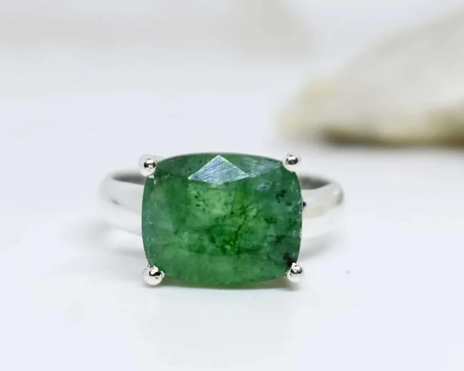 Emerald Ring for Women 925 Sterling Silver Ring Boho Ring Natural Genuine Real Green Stone Ring Statement Ring Handmade Ring