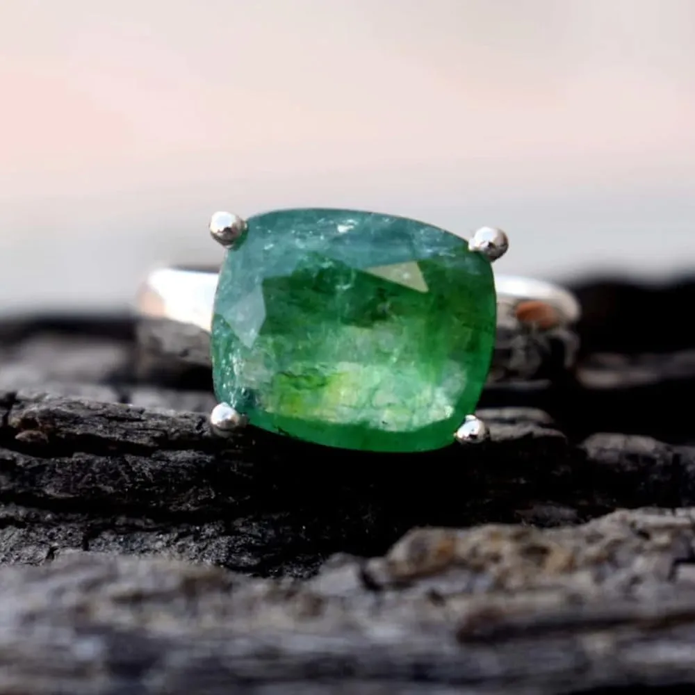 Emerald Ring for Women 925 Sterling Silver Ring Boho Ring Natural Genuine Real Green Stone Ring Statement Ring Handmade Ring