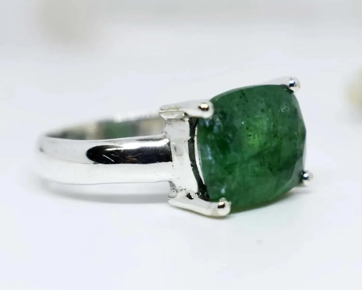 Emerald Ring for Women 925 Sterling Silver Ring Boho Ring Natural Genuine Real Green Stone Ring Statement Ring Handmade Ring
