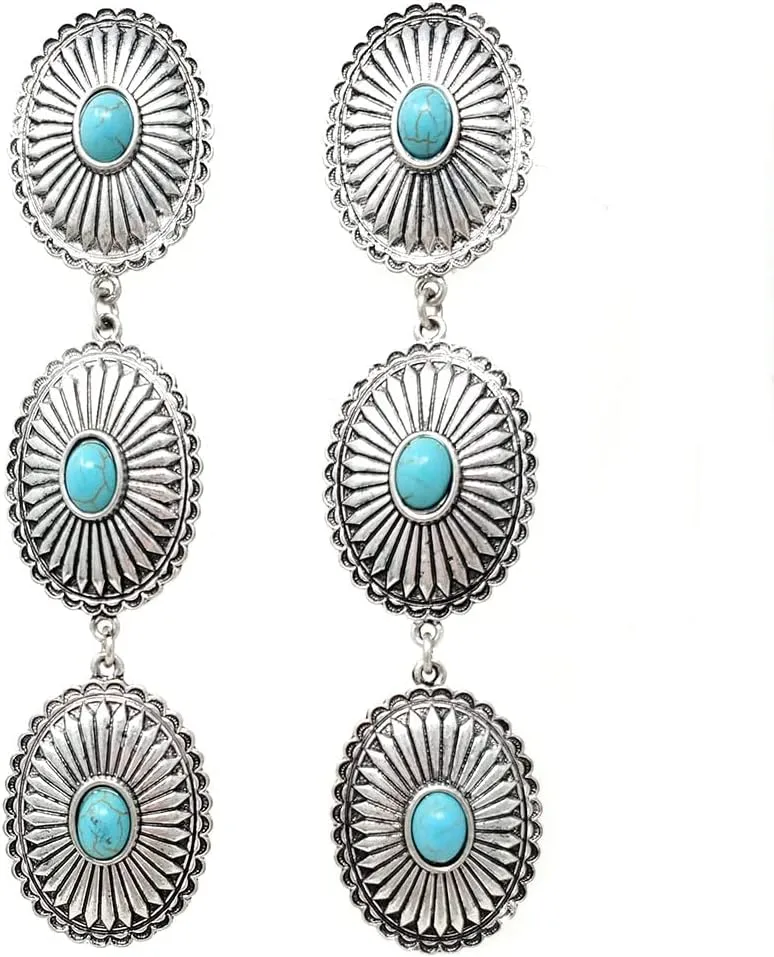 Emulily Western Concho Drop Dangling Earrings Boho Western Flower