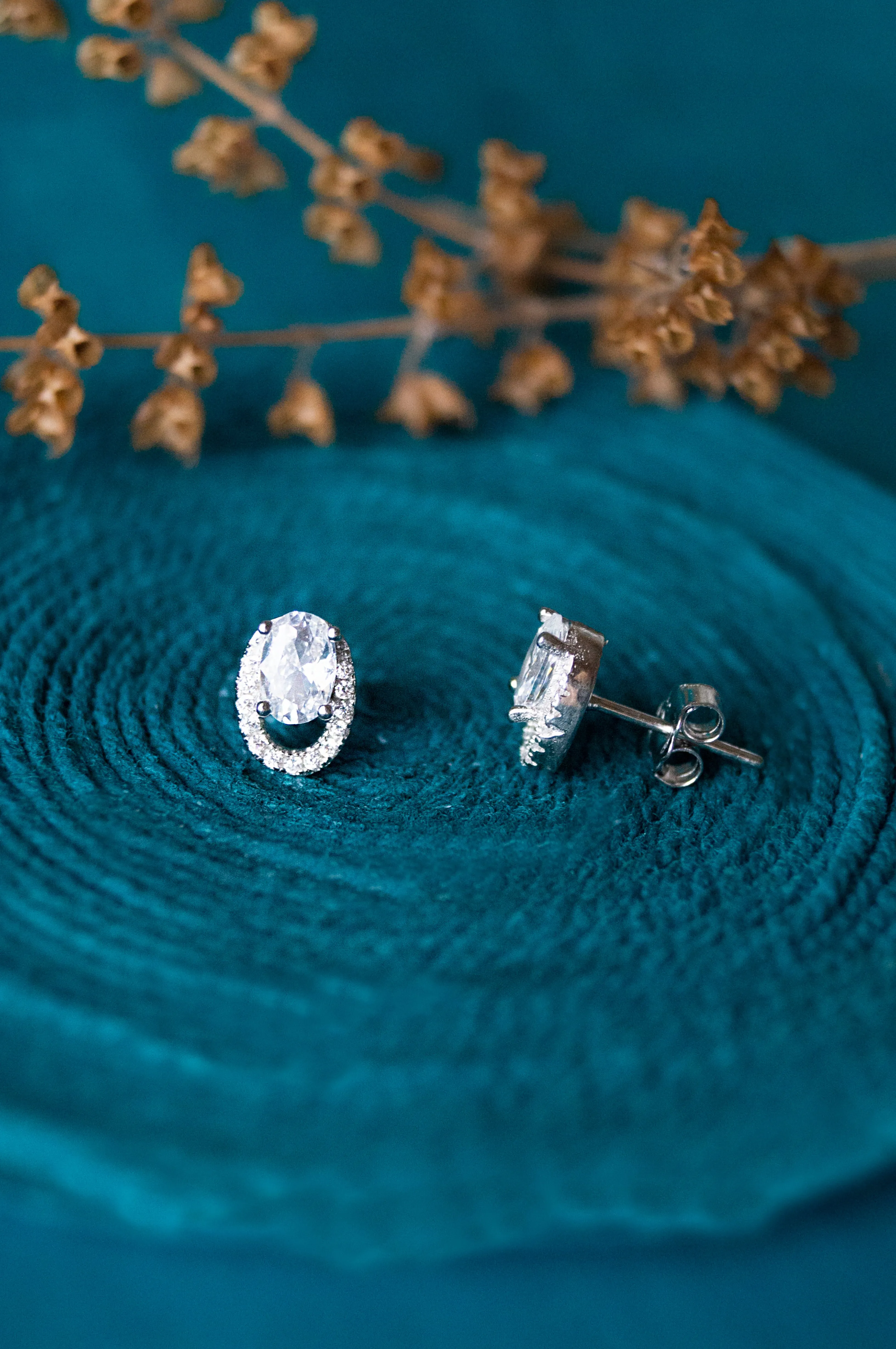 Encircle Oval Solitaire Sterling Silver Earrings
