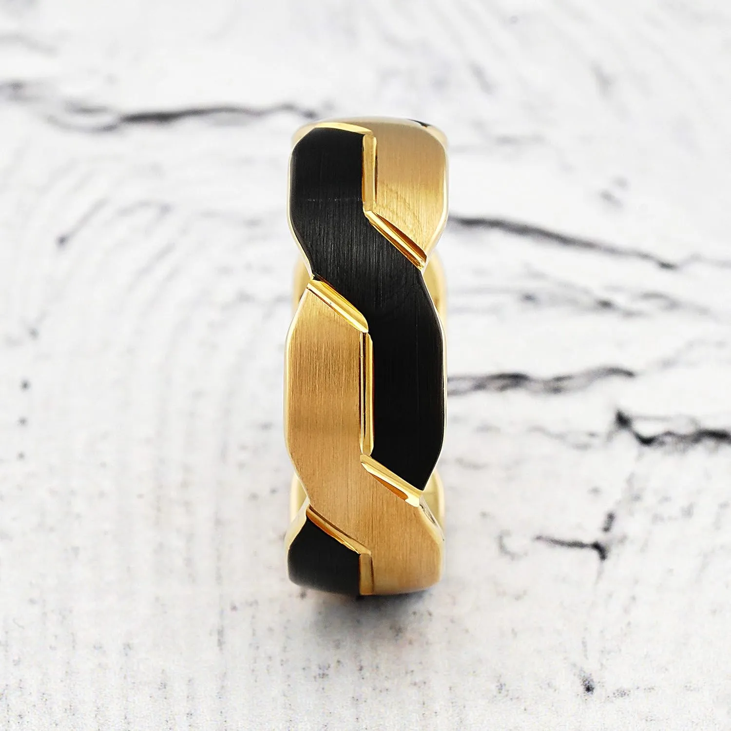 Engravable Two Tone Black Gold Tungsten Rings For Men Intertwined Infinity Symbol Design Wedding Band Size 6-16
