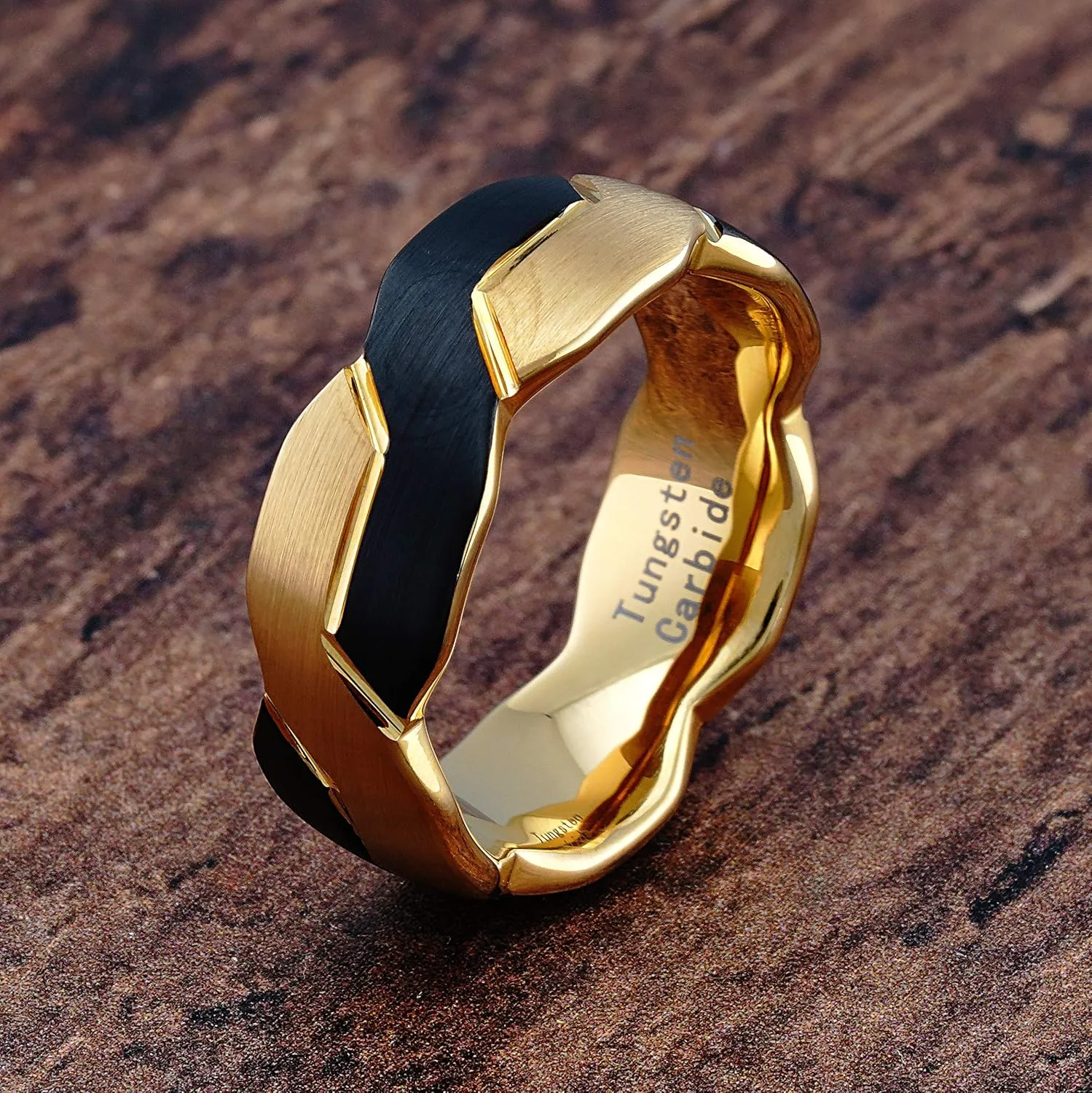 Engravable Two Tone Black Gold Tungsten Rings For Men Intertwined Infinity Symbol Design Wedding Band Size 6-16