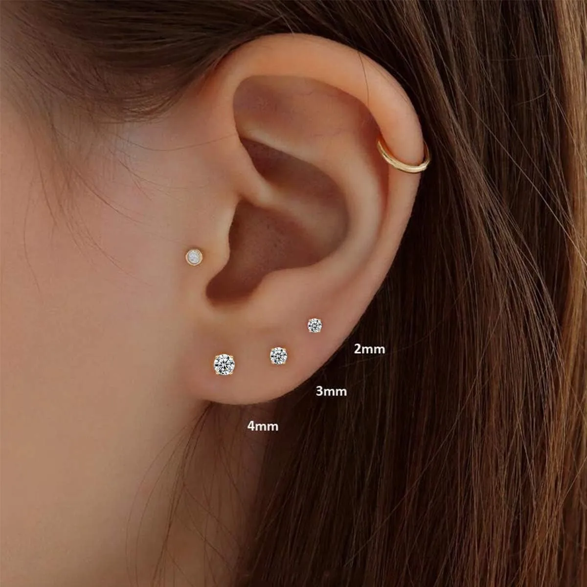 EPIRORA Sterling Silver Stud Earrings for Women- 3 Pairs Tiny Ball Stud Earrings Round CZ Cubic Zirconia Earrings Pearl Earrings Set Cartilage Small Tragus Earrings(2mm,3mm,4mm)