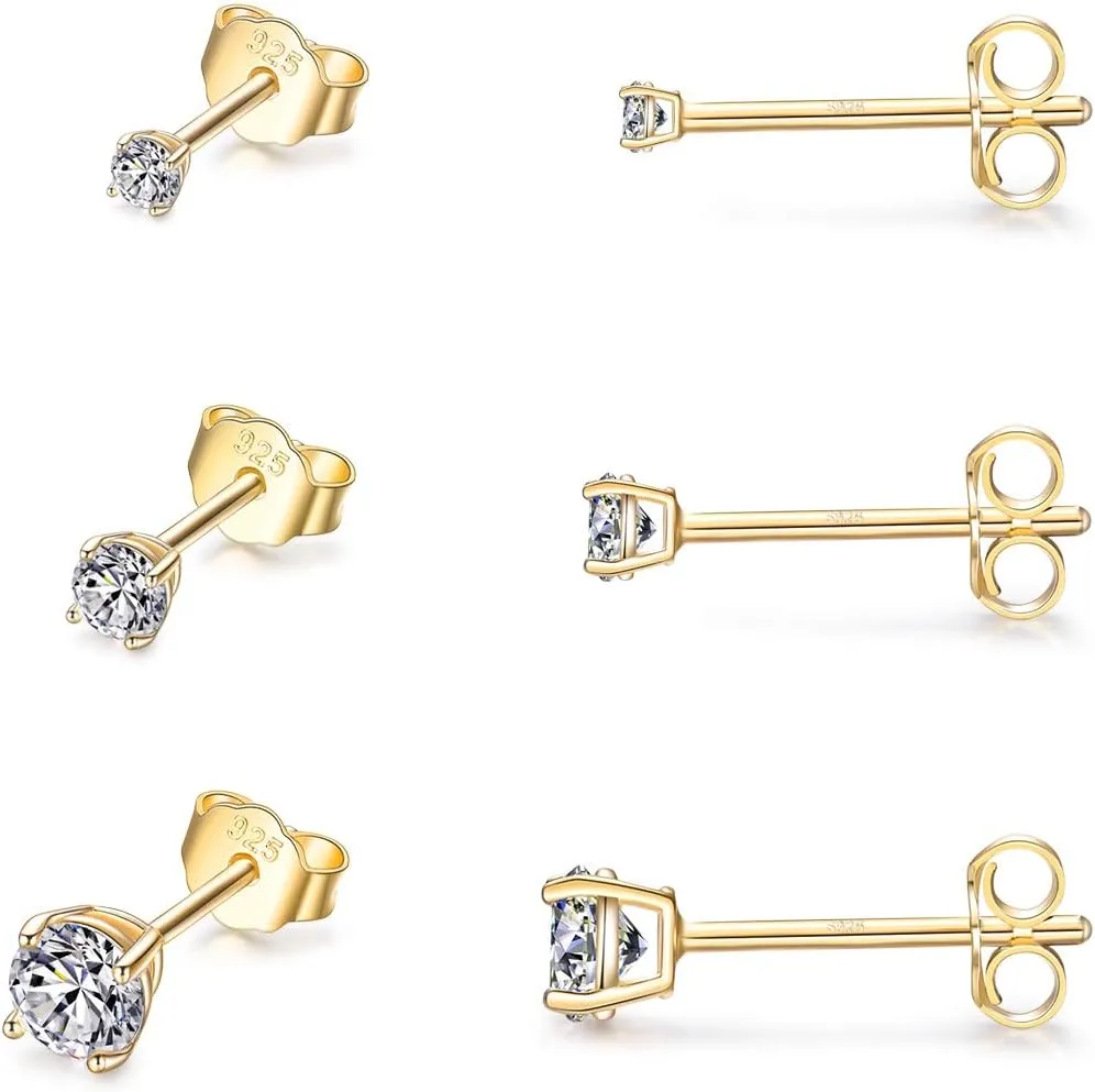 EPIRORA Sterling Silver Stud Earrings for Women- 3 Pairs Tiny Ball Stud Earrings Round CZ Cubic Zirconia Earrings Pearl Earrings Set Cartilage Small Tragus Earrings(2mm,3mm,4mm)
