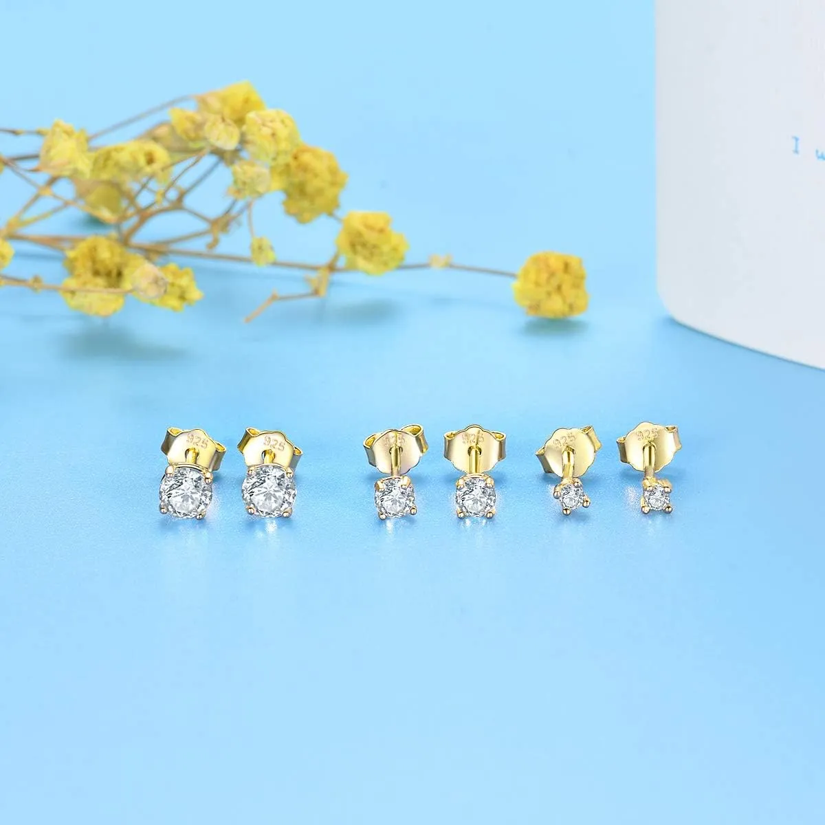 EPIRORA Sterling Silver Stud Earrings for Women- 3 Pairs Tiny Ball Stud Earrings Round CZ Cubic Zirconia Earrings Pearl Earrings Set Cartilage Small Tragus Earrings(2mm,3mm,4mm)