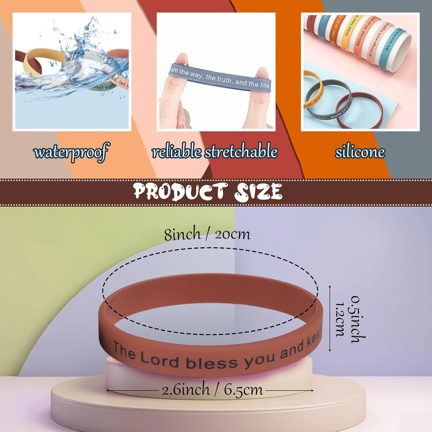 Estune 120 Pieces Bible Verses Bracelets Motivational Quote Rubber Wristbands Religious Silicone Bracelet Inspirational Silicone Wristbands Stretch Unisex for Men Women Party