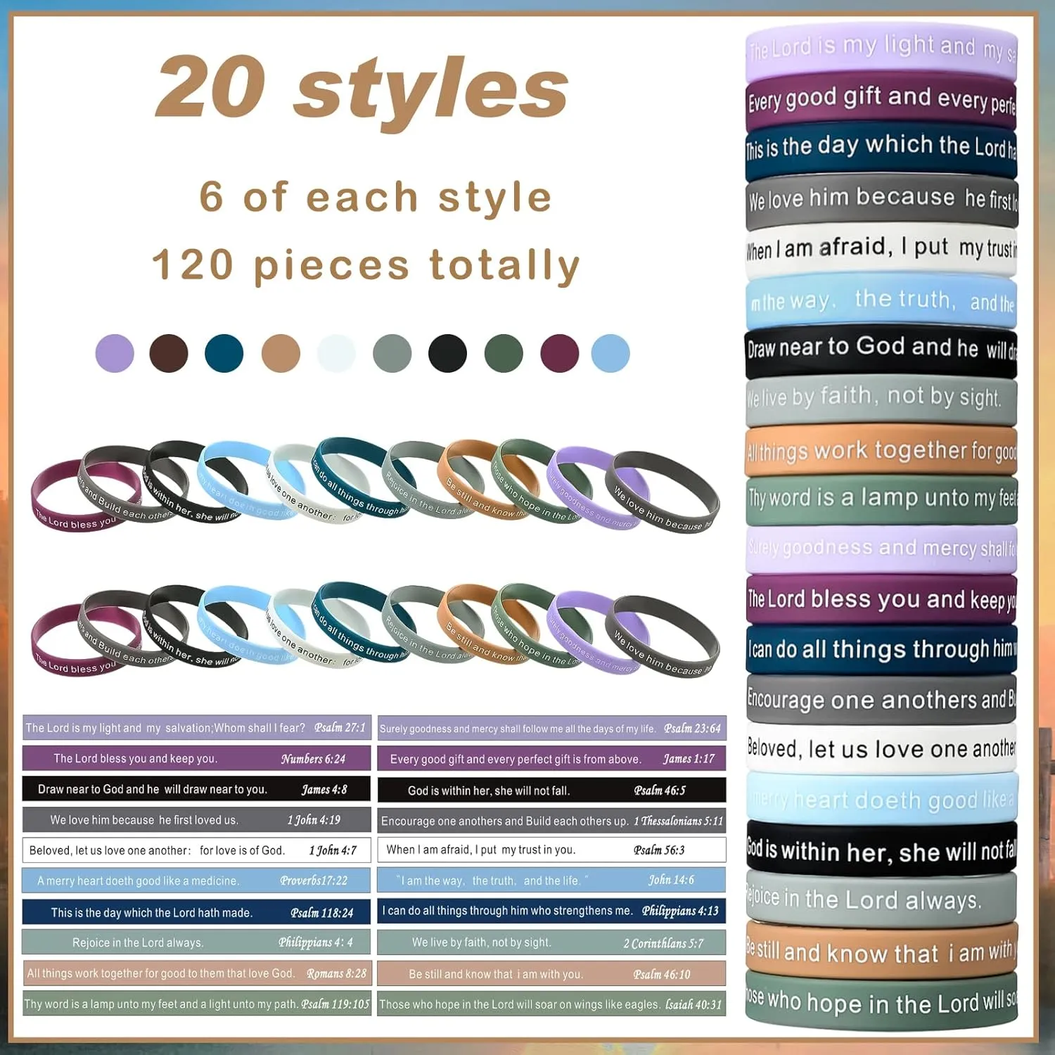 Estune 120 Pieces Bible Verses Bracelets Motivational Quote Rubber Wristbands Religious Silicone Bracelet Inspirational Silicone Wristbands Stretch Unisex for Men Women Party