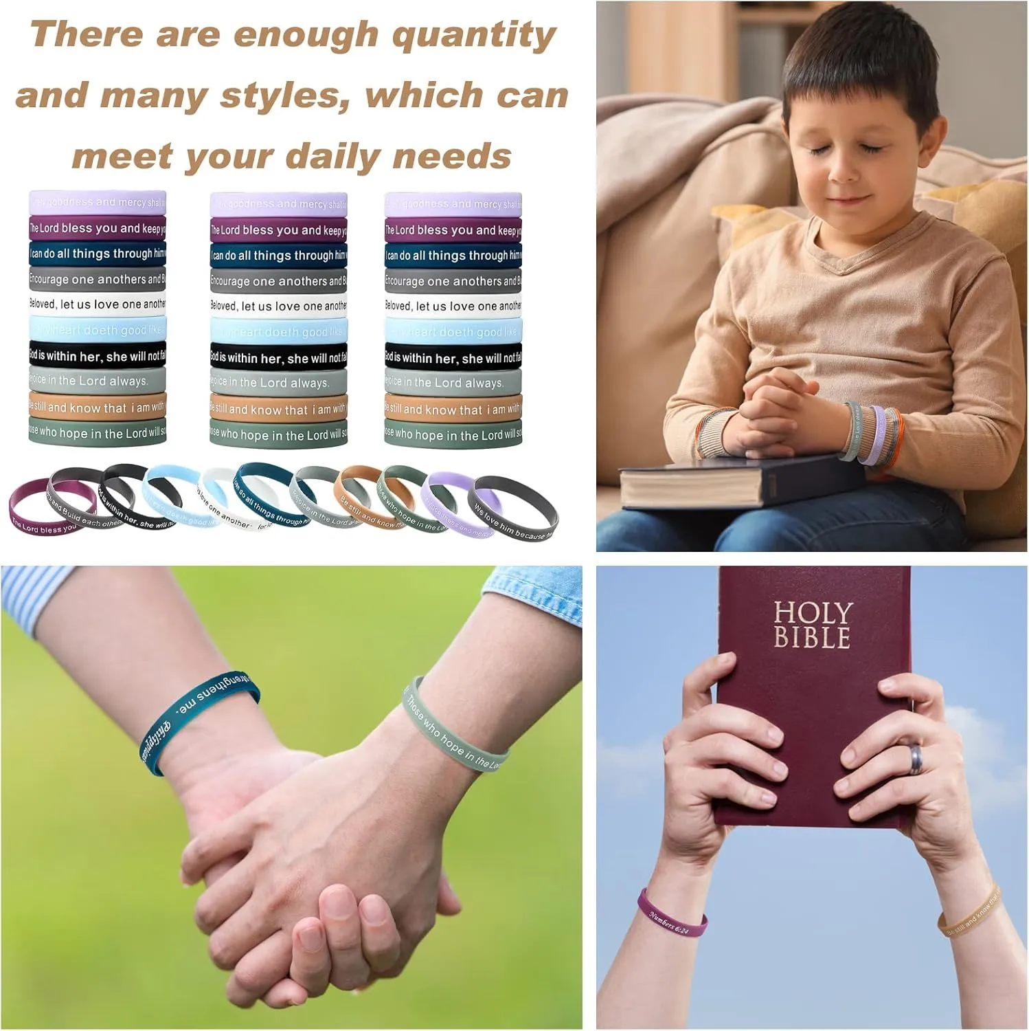 Estune 120 Pieces Bible Verses Bracelets Motivational Quote Rubber Wristbands Religious Silicone Bracelet Inspirational Silicone Wristbands Stretch Unisex for Men Women Party